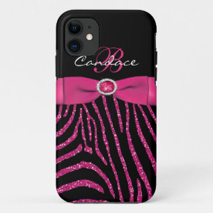Monogram Pink, Black Glitter Zebra iPhone 5 Case