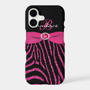 Monogram Pink, Black Glitter Zebra iPhone 7 Case