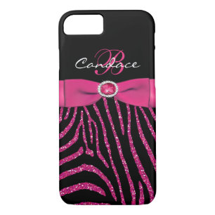 Monogram Pink, Black Glitter Zebra iPhone 7 Case