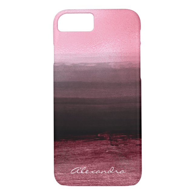 Monogram Pink & Black Ombre Foil Brush Strokes Case-Mate iPhone Case (Back)