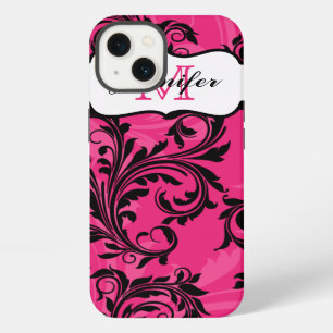 Monogram Pink Black Scrolls Swirls iPad 2/3/4 Case