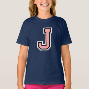 Monogram Pink Black White College Initial J T-Shirt