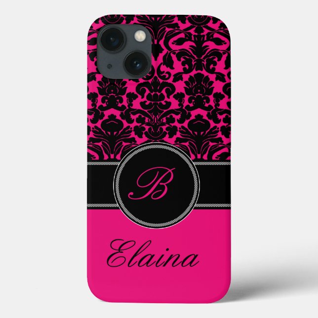 Monogram Pink, Black, White Damask iPad Air Case (Back)
