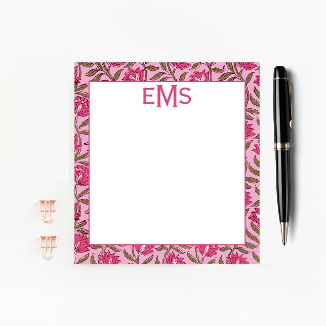 Monogram Pink Block Print, Floral Notepad (Creator Uploaded)