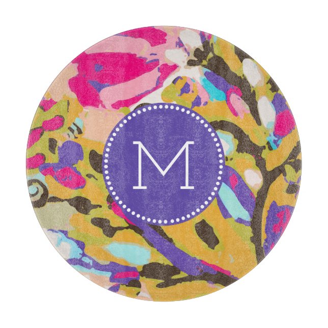 Monogram | Pink Boho Floral I Cutting Board (Front)