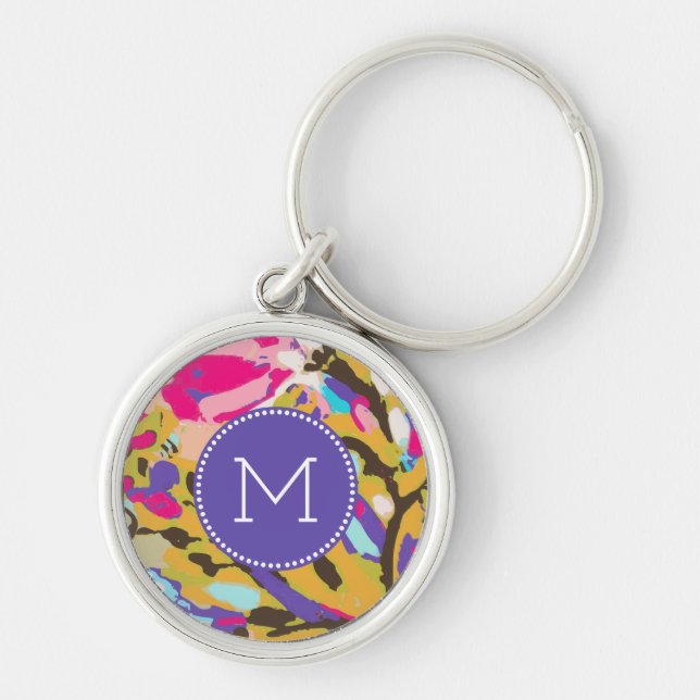 Monogram | Pink Boho Floral I Keychain (Front)
