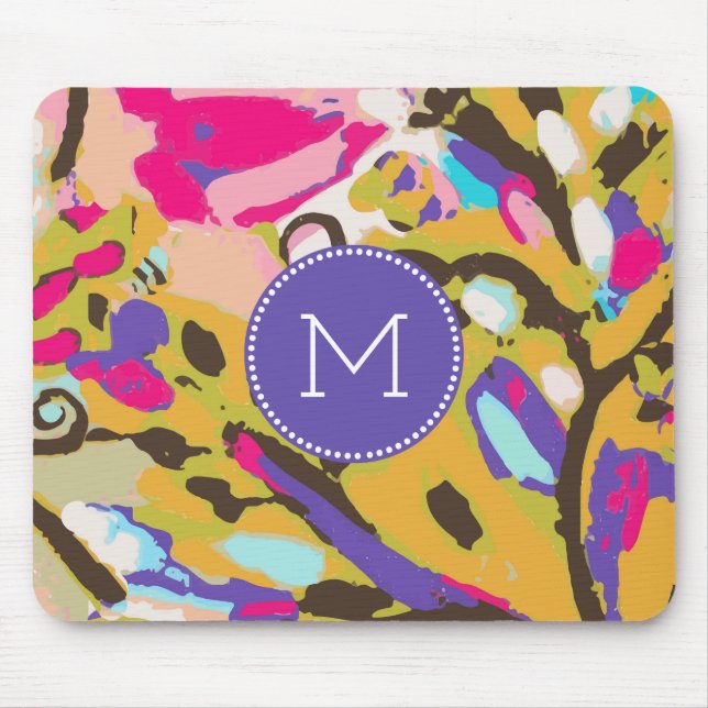 Monogram | Pink Boho Floral I Mouse Pad (Front)