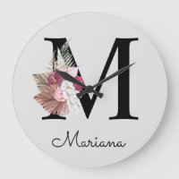 Monogram Pink Boho Girly Floral Initial M