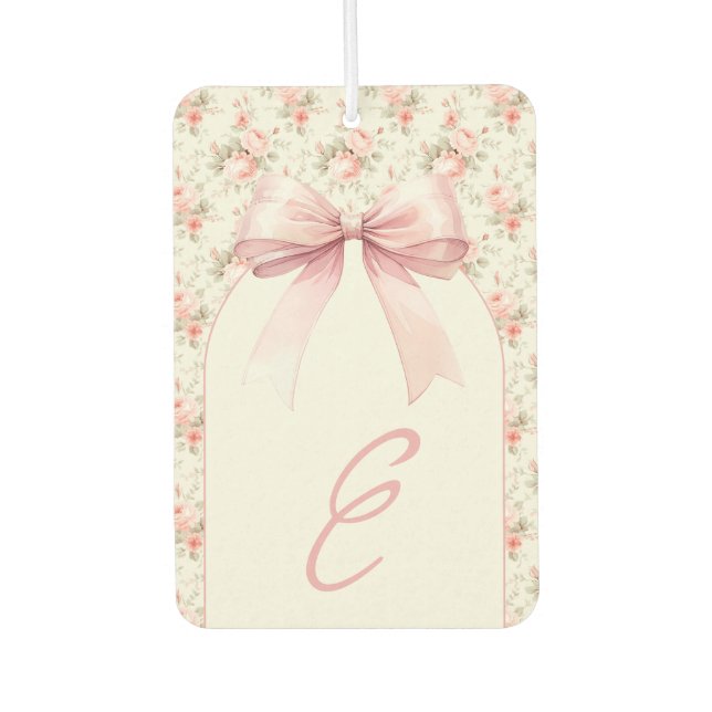 Monogram Pink Bow Coquette Air Freshener (Front)