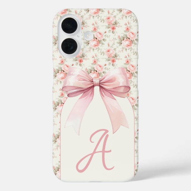 Monogram Pink Bow Coquette Case-Mate iPhone Case (Back)