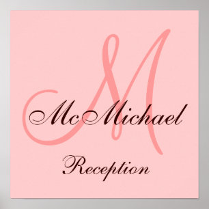 Monogram Pink Brown Wedding Reception Sign