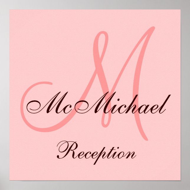 Monogram Pink Brown Wedding Reception Sign (Front)