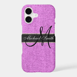 Monogram Pink Burlap Linen Rustic Jute