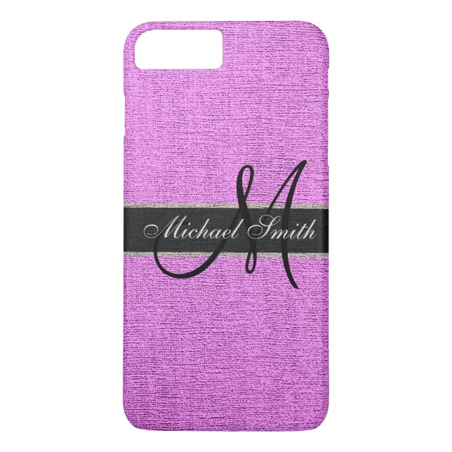 Monogram Pink Burlap Linen Rustic Jute Case-Mate iPhone Case (Back)