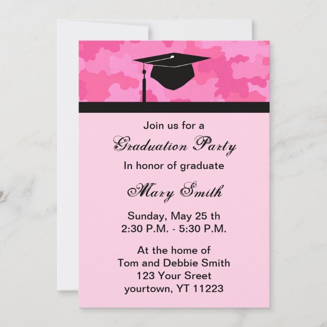 Monogram Pink Camouflage Graduation Party Invite (Front)