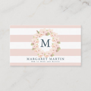 Monogram Pink Cherry Blossom Wreath Mommy Calling Card
