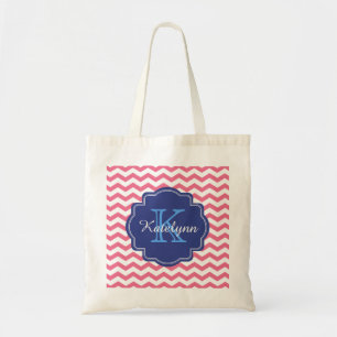 Monogram Pink Chevron Zigzag Custom Tote Bag