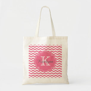 Monogram Pink Chevron Zigzag Custom Tote Bag