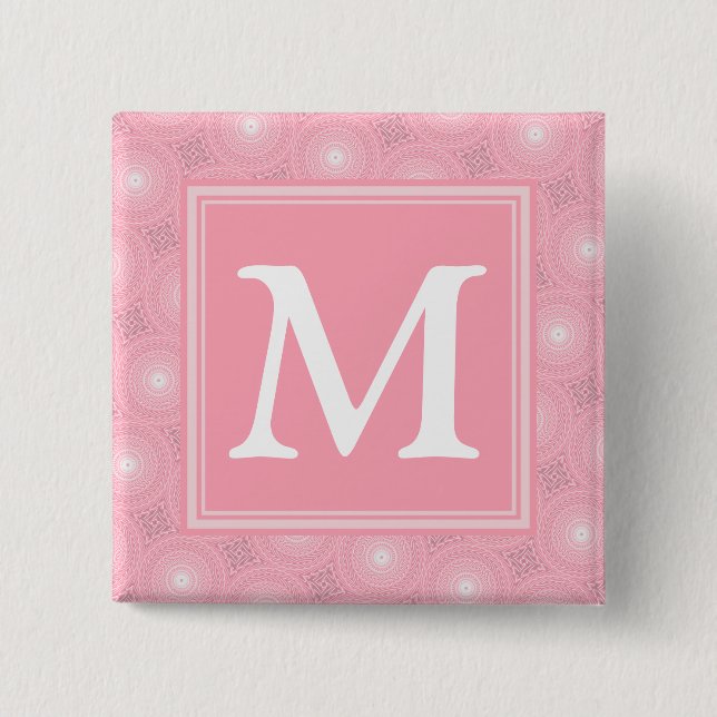 monogram pink circles 2 inch square button (Front)
