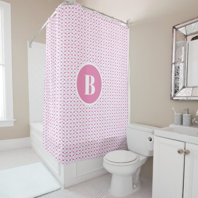 Monogram Pink Circles Baby Nursery Shower Curtain (In Situ)