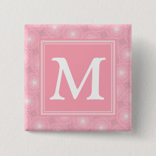 Monogram pink circles pattern 2 inch square button