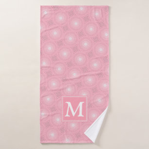 Monogram pink circles pattern bath towel