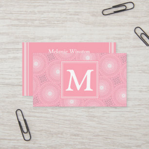 Monogram pink circles pattern business card