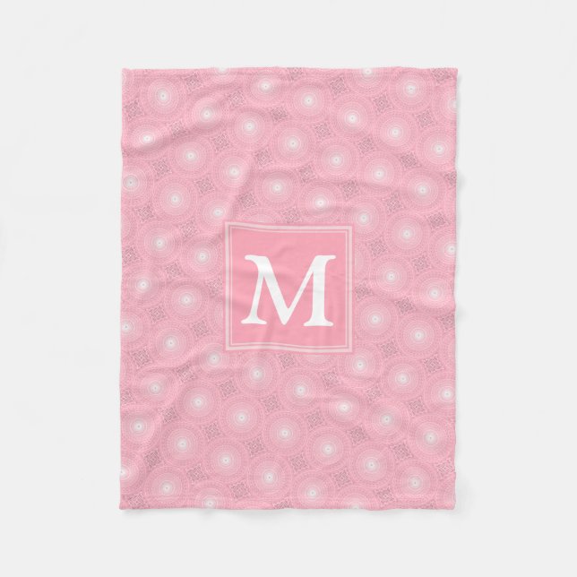 Monogram pink circles pattern fleece blanket (Front)