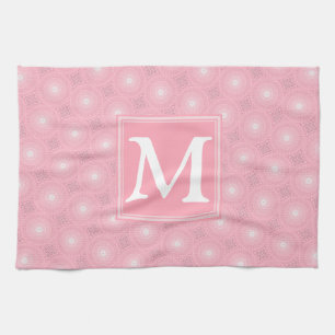 Monogram pink circles pattern kitchen towel