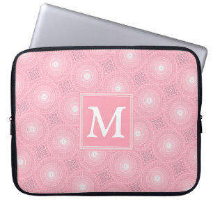 Monogram pink circles pattern laptop sleeve