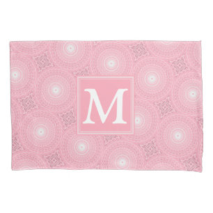 Monogram pink circles pattern pillowcase