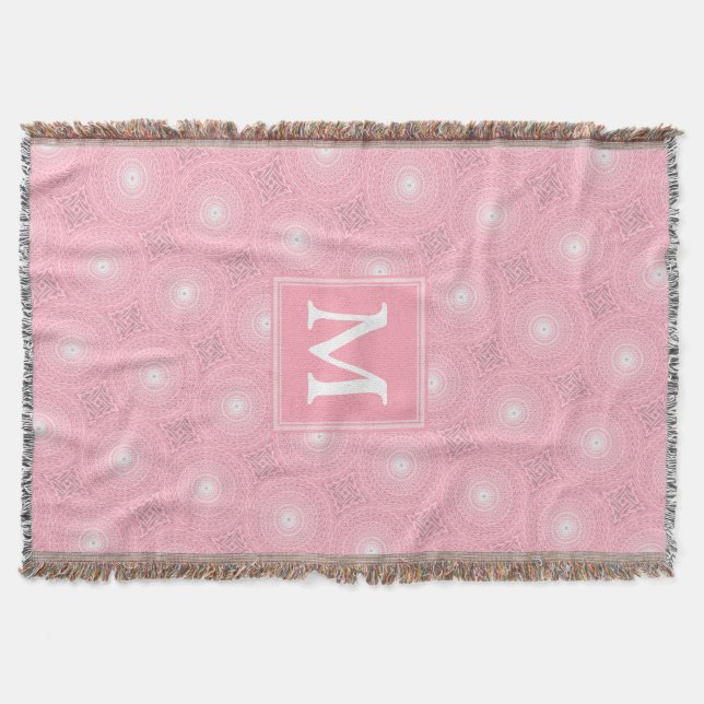 Monogram pink circles pattern throw blanket (Front)