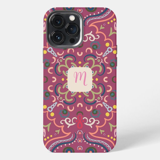 Monogram Pink & Colourful  iPhone Case (Back)
