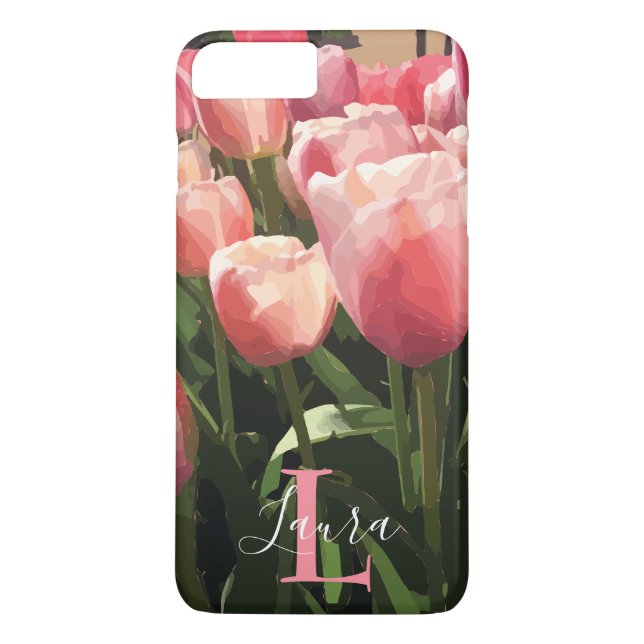 Monogram Pink Coral Tulips Case-Mate iPhone Case (Back)