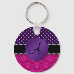 Monogram pink damask purple diamonds keychain