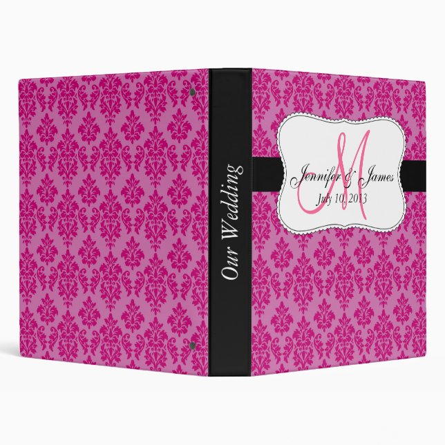 Monogram Pink Damask Wedding Planner Binders (Background)