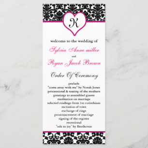 monogram pink damask Wedding program