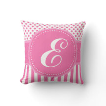 Monogram Pink Dots and Stripes Throw Pillow