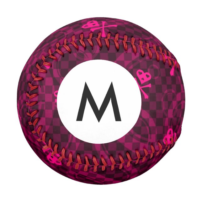 Monogram Pink Emo Pattern With Circles Baseball (Front Left)