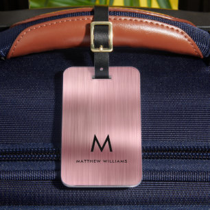 Monogram Pink Faux Metal Steel Styled Personalized Luggage Tag