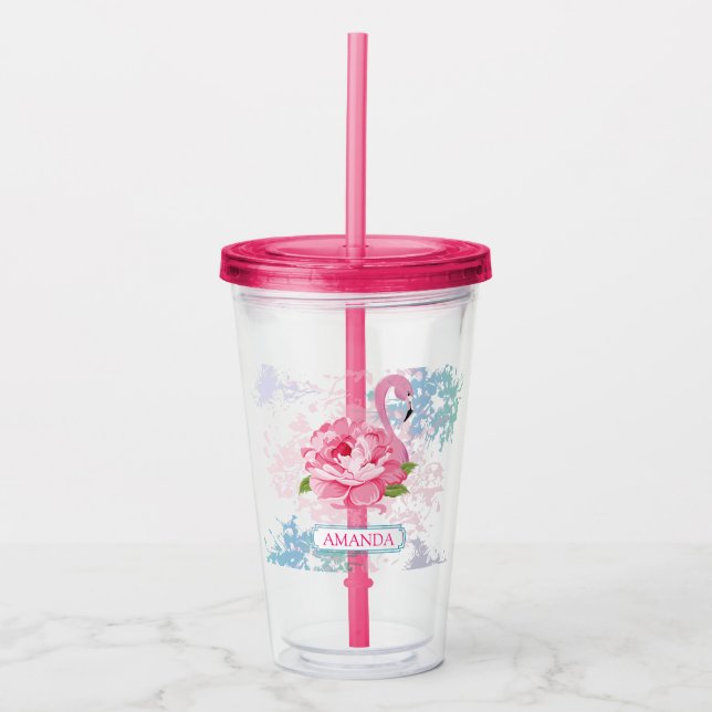 Monogram Pink flamingo Acrylic Tumbler (Front)
