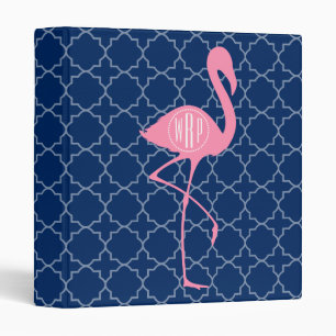 Monogram Pink Flamingo Navy Quatrefoil Binder