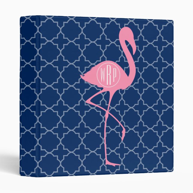 Monogram Pink Flamingo Navy Quatrefoil Binder (Front/Spine)