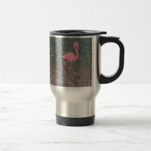 Monogram Pink Flamingo + Ocean Water Travel Mug