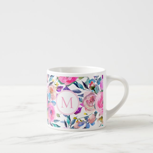 Monogram Pink Floral Espresso Cup (Right)