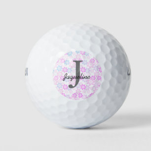 Monogram Pink Floral  Golf Balls