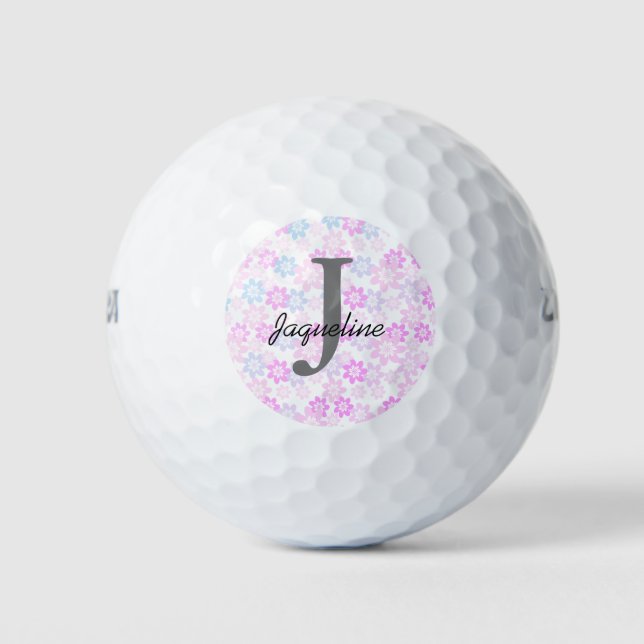 Monogram Pink Floral  Golf Balls (Front)