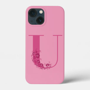 Monogram Pink Floral Letter U iPhone Case