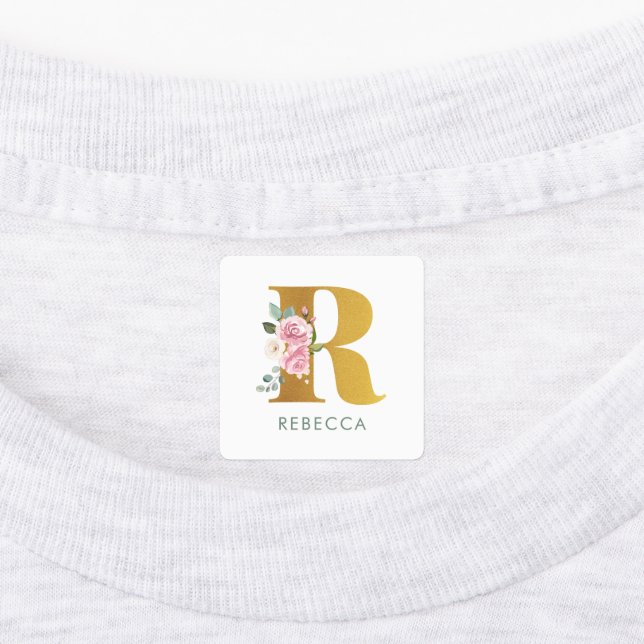 Monogram Pink Floral Name Iron On Clothing (Affixed)