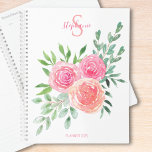 Monogram Pink Floral Planner<br><div class="desc">This pretty floral planner is decorated with a watercolor bouquet of roses and foliage in shades of pink, coral, and green.
Easily customizable.
Original Watercolor © Michele Davies.</div>